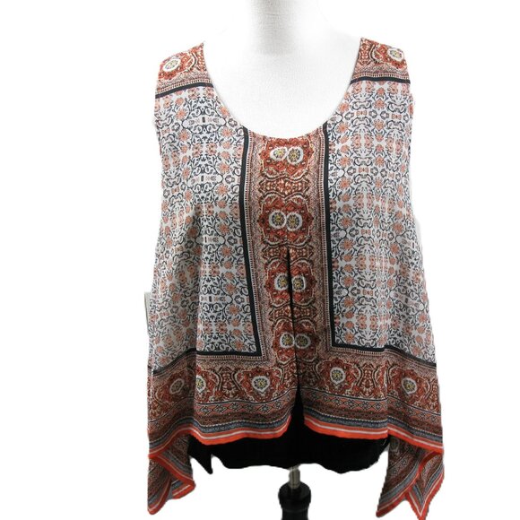 AB Studio Orange/White Boho Floral Sleeveless Blouse Size XL - Picture 1 of 7